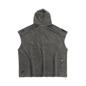 Gilet sans manches à capuche pour homme ETAI, noir, en coton, coupe ample, effet vieilli, loisirs, ourlet droit avec étiquette - Product Image 1