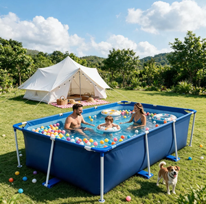 Piscina Rectangular Azul Sobre el Suelo con Estructura de Acero para Jardín Exterior, Patio Trasero, Uso Familiar - Product Image 1