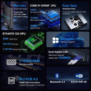 มินิพีซี AI รุ่นใหม่ I9 Core I9-13900F 24 คอร์ 5.6GHz GeForce RTX 4070 12G แรม 64G DDR5  SSD 4T PCIe 4.0  โปรเซสเซอร์ทรงพลัง  มินิพีซีตัวนี้ - Product Image 3