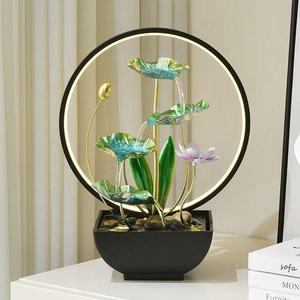 Fontaine d'eau créative en forme de lotus avec anneau lumineux LED pour la décoration de la maison, cadeau pour le salon - Product Image 1