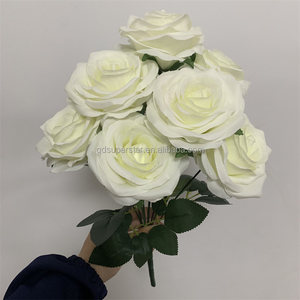 E-1159 <span class=keywords><strong>Flores</strong></span> Artificiales <span class=keywords><strong>de</strong></span> Seda <span class=keywords><strong>de</strong></span> Alta Calidad para Decoración del Hogar y Oficina, Rosas <span class=keywords><strong>de</strong></span> Tallo Corto, Color Beige, Ramos <span class=keywords><strong>de</strong></span> Boda Artificiales - Product Image 1