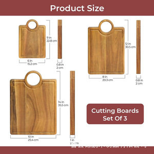 Acacia <b>Wood</b> Cutting Board Set 3-<b>Piece</b> Rectangle With Handle For Kitchen Use - Product Image 4