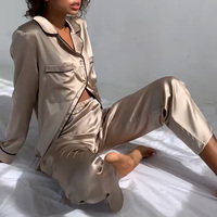 Ensemble de pyjama en soie de mûrier 100% satin, manches longues, avec logo personnalisé, pour femme, collection été, vente en gros