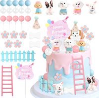 31-teiliges Welpen-Geburtstagstorten-Deko-Set mit Kuchenballen, Blumen, Knochen, Party-Schildern, Leiter, Zaun und Happy Birthday Tortendekoration