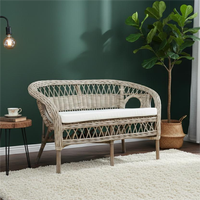Canapé deux places CV Craftindo Mandalino, design asiatique fait main en bois et rotin, pour appartement, salon, hôtel, meubles de maison