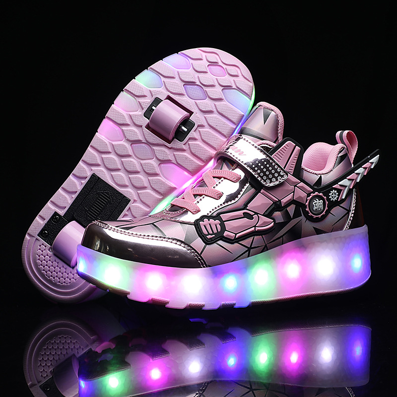 2023 LED Light Up USB Carga Retrátil 2 Rodas Rolo Sapatos Moda Unisex Roda Sapatos Crianças Piscando Roller Skate Sneakers