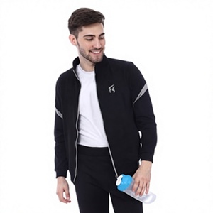 Blouson bomber noir zippé pour homme, sportif, en polaire légère, coupe classique, en polyester, style streetwear, idéal pour le printemps - Product Image 3