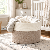 Panier en corde de coton bicolore, grand bac de rangement tissé avec poignées pour le linge, les vêtements, les jouets, les couvertures, la décoration de la maison