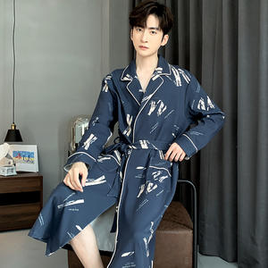 Bata de Baño Kimono de Algodón para Hombre, Manga Larga, Diseño Geométrico, Cómoda, Camisón para Primavera y Otoño, <span class=keywords><strong>Pijama</strong></span> para Papá - Product Image 3