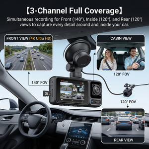 Dash <span class=keywords><strong>Cam</strong></span> LCD 4K con 3 Obiettivi, WiFi, DVR Auto Anteriore/Posteriore, Video UHD 2160P, Registratore di Guida, Sensore G, Monitoraggio Parcheggio 24H, Impermeabile - Product Image 3