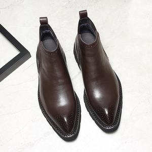 Nouvelle Arrivée Bottes Homme Britanniques à Bout Pointu et Plateforme, Bottines en Cuir Véritable Style Business Décontracté, Bottes de Moto Tendance - Product Image 1