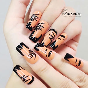 <span class=keywords><strong>Halloween</strong></span> long carré épais presse sur les ongles avec design de haute qualité noir <span class=keywords><strong>orange</strong></span> dessin animé faux ongles xl fête colle sur les ongles conseils - Product Image 2