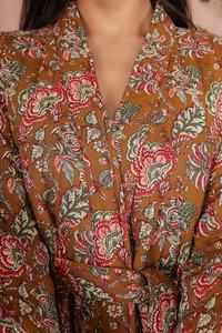 Bata de Baño Acolchada de Algodón Acogedora para Mujer con Mangas Largas, Tela Estampada, Estilo Kimono Reversible con Cinturón - Product Image 5