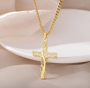 Go Party in acciaio inox Jesus gioielli alla moda religioso crocifisso albero vita e croce collana a maglie catena gioielli cristiani - Product Image 6