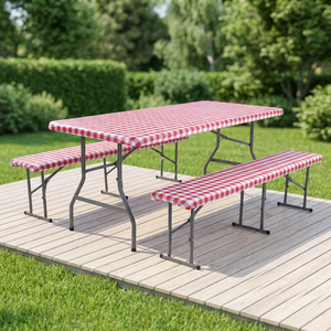 Juego <span class=keywords><strong>de</strong></span> Cubiertas <span class=keywords><strong>de</strong></span> Mesa <span class=keywords><strong>de</strong></span> PEVA con Reverso <span class=keywords><strong>de</strong></span> Franela <span class=keywords><strong>de</strong></span> 6 Pies, Diseño a Cuadros Impreso a Color Personalizado, Ecológico, Impermeable, Antideslizante y Elástico para Exteriores - Product Image 1