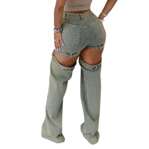 กางเกงยีนส์ขากว้างสไตล์วินเทจสำหรับผู้หญิง ขายส่ง รุ่น Y2k ผ้าฝ้าย 100% ล้างสีแบบแอซิดฟอก ทรงหลวม แต่งผ้าแบบแพทช์เวิร์ค เหมาะกับการแต่งตัวแบบ OOTD - Product Image 2