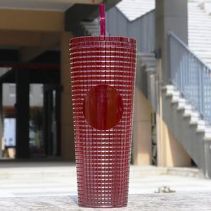 Vaso Acrílico Rosa Mate de 24 oz con Tapa y Pajita, 710 ml, con Tachuelas Brillantes, Portátil y Elegante - Product Image 5