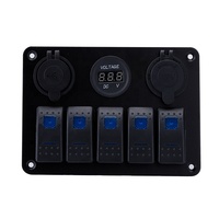 Panel Saklar Rocker LED Warna-warni, Voltmeter Tampilan Digital 5 Gang 12V, Panel Sakelar Rocker Laut untuk Mobil Perahu Laut