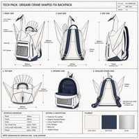 Sac à dos Ita Bag personnalisé en forme de grue d'origami, avec panneau à facettes bleu marine, fabrication d'échantillons OEM ODM, vente en gros