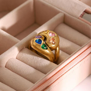 <span class=keywords><strong>Anillo</strong></span> <span class=keywords><strong>de</strong></span> Acero Inoxidable <span class=keywords><strong>de</strong></span> Moda Exquisita con Gotas <span class=keywords><strong>de</strong></span> Agua Entrelazadas y <span class=keywords><strong>Anillo</strong></span> <span class=keywords><strong>de</strong></span> Circonita en Forma <span class=keywords><strong>de</strong></span> Corazón Blanco - Product Image 2