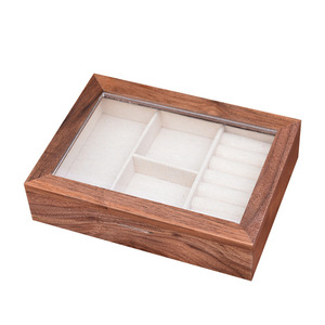 Walnut Wood Jewelry Box Rectangle <b>Storage</b> Display Case For <b>Rings</b> Necklaces Watches Household Use - Product Image 4