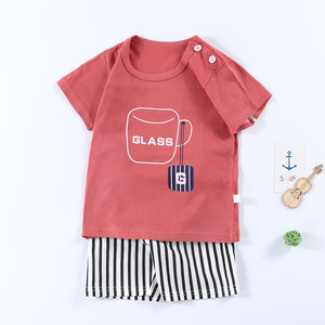 Ensemble <span class=keywords><strong>short</strong></span> et t-shirt pour garçons, été, pur coton, coquille souple, style d'Asie du Sud-Est, imprimé d'animaux de dessin animé, bébé Youyuan Bao - Product Image 3