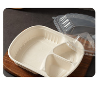 Boîte alimentaire jetable biodégradable avec couvercle haut, à compartiments simples ou doubles, en pulpe de cellulose