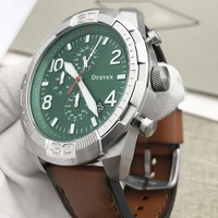 Montre chronographe à cadran vert avec chiffres arabes, mouvement original, cristal saphir, bracelet en cuir FS, montre sport pour homme