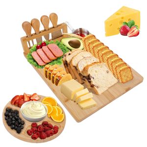 Ensemble de planches à fromage en bambou rectangulaires de 13,78 pouces avec 4 ustensiles, planche à découper multifonctionnelle pour servir fruits et pain - Product Image 2