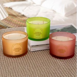 Bougie parfumée à 3 mèches dans un bocal en verre, parfum café et chocolat, pour la décoration de la maison - Product Image 1