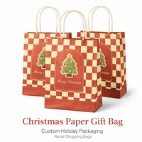 Sacs cadeaux en papier personnalisés pour Noël avec poignées torsadées, sacs shopping en papier kraft pour les fêtes, vente en gros pour l'emballage de cadeaux de détail