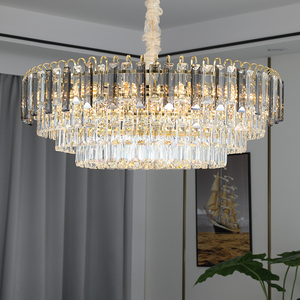 Lustre rond en cristal doré E27 LED 2700K Lumière blanche chaude pour salon salle à manger - Product Image 2
