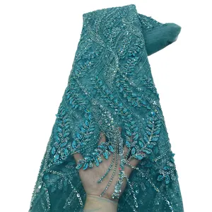 Роскошные африканские блестки бисер кружевные ткани 2023 высокого качества для жениха нигерийская Свадебная вышивка Французский тюль для шитья