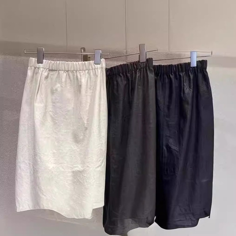 Custom Size High Quality Elegant Elastic Mid Waist Split Real Leather Skirt White for Women