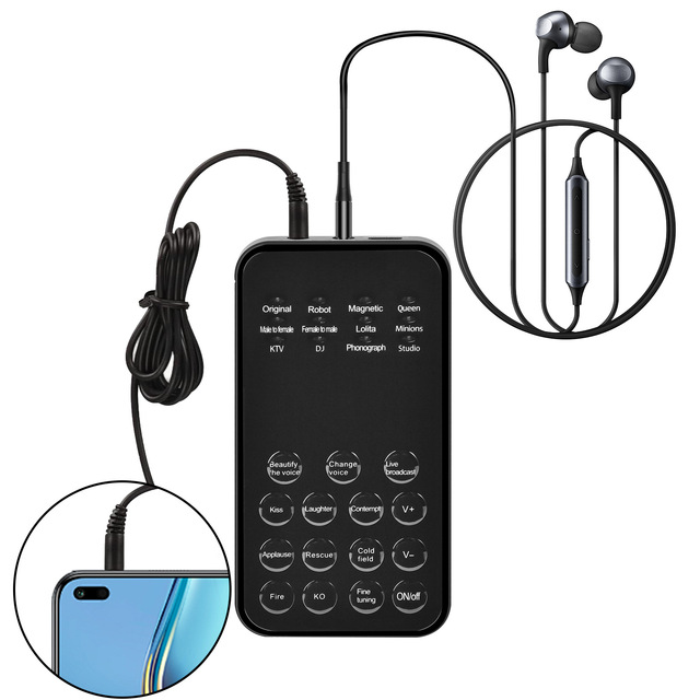 Voice Changer Mobile Phone Computer Universal Sound Card Sound Changer One-Button Karaoke Two-Channel