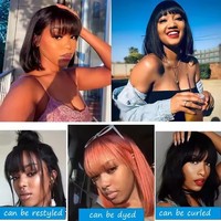 Promotion Perruque Courte Droite 11A avec Frange, Style Bob 1.5x3 Cheveux Humains Brésiliens Naturels, Fabrication à la Machine pour Femmes