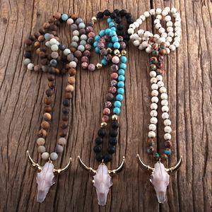 Collar bohemio de 8mm para mujer, colgante de cuerno de buey, piedra turquesa, blanco natural, hollita - Product Image 2