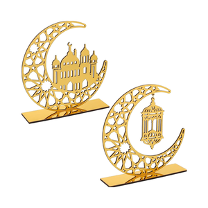 ป้ายอะคริลิคสีทองดวงจันทร์2ชิ้นสำหรับตกแต่งงานปาร์ตี้มุสลิมเครื่องประดับดาวกลวงสำหรับร้านอาหารอิสลาม - Product Image 1