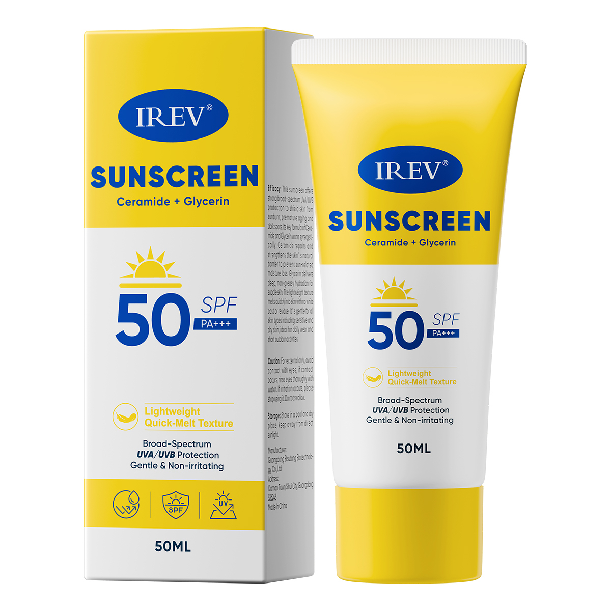 Crème solaire SPF50+ à la céramide et à la glycérine