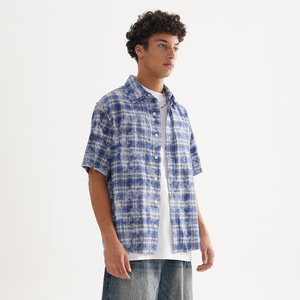 <span class=keywords><strong>Chemise</strong></span> décontractée d'été pour <span class=keywords><strong>homme</strong></span> SK, style vintage, en coton mélangé, à <span class=keywords><strong>carreaux</strong></span>, délavée, à manches courtes, boutonnée, effet vieilli, streetwear - Product Image 3