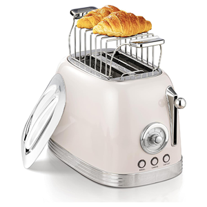 <span class=keywords><strong>Grille</strong></span>-<span class=keywords><strong>pain</strong></span> <span class=keywords><strong>rétro</strong></span> <span class=keywords><strong>noir</strong></span> 2 fentes avec fonction chauffe-<span class=keywords><strong>pain</strong></span> - 6 niveaux de dorure, fonctions bagel/décongélation/annulation, pour petit-déjeuner, nettoyage facile - Product Image 1