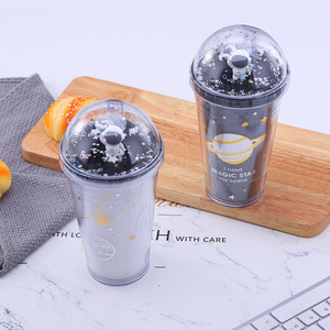 Zhen Ai Astronaut Themed Transparent Double Walled Plastic Straw Cup Reusable Gift Cup For Child - Product Image 2