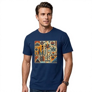 <b>Men's</b> <b>Navy</b> <b>Blue</b> Geometric Pattern Short Sleeve T-<b>Shirt</b> O-Neck Printed Tee 180 Grams Front Logo 100% Cotton Regular Fit Casual - Product Image 3