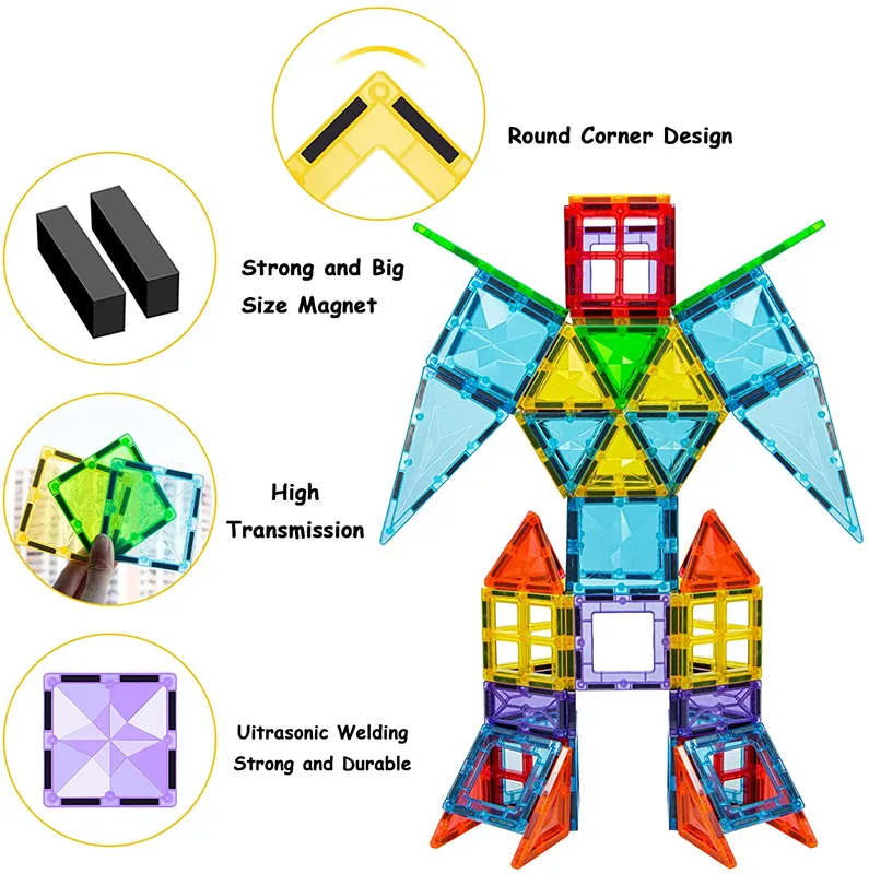 100pcs crianças blocos de construção magnético, conjunto de brinquedos, 3d quebra-cabeça educacional azulejos magnéticos