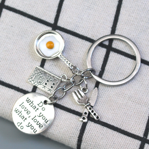 Handmade Metal Cozinhar Keychain New Home Chef Presentes Jóias com Ovo Frito Pan <span class=keywords><strong>Blender</strong></span> Cook Livro Talheres Key Ring