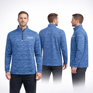 Sweat-shirts de sport pour homme, coupe ajustée, imprimé camouflage personnalisé, séchage rapide, respirant, léger, confortable, avec fermeture éclair 1/4. - Product Image 1