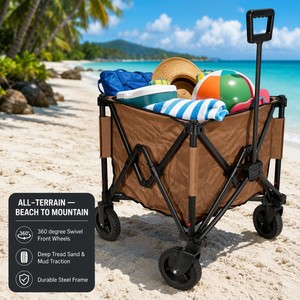 Chariot <span class=keywords><strong>de</strong></span> camping pliable tout-terrain avec roues à crampons diamantés pivotantes à 360°, chariot robuste pour l'extérieur - Product Image 1