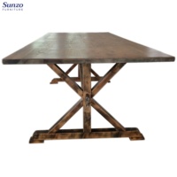 Sunzo Furniture Table en bois massif avec chevalet Table de ferme pour salle à manger, événement et mariage