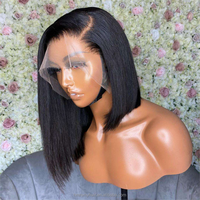 Pelucas de Cabello Humano Peruano de Alta Calidad, Corte Bob Corto, 13*4, Cierre de Encaje, Ondulado Liso Sedoso para Mujeres Negras, Peluca de Cabello Humano con Frente de Encaje