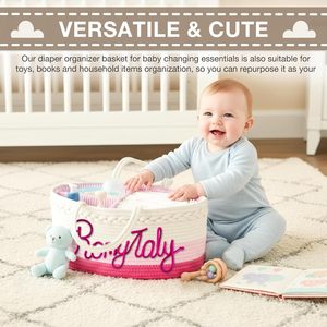 Organizador de Pañales Personalizado <span class=keywords><strong>con</strong></span> <span class=keywords><strong>Nombre</strong></span>, Cesta de Almacenamiento de Cuerda de Algodón para Artículos Esenciales del Bebé, para Niños y Niñas - Product Image 4